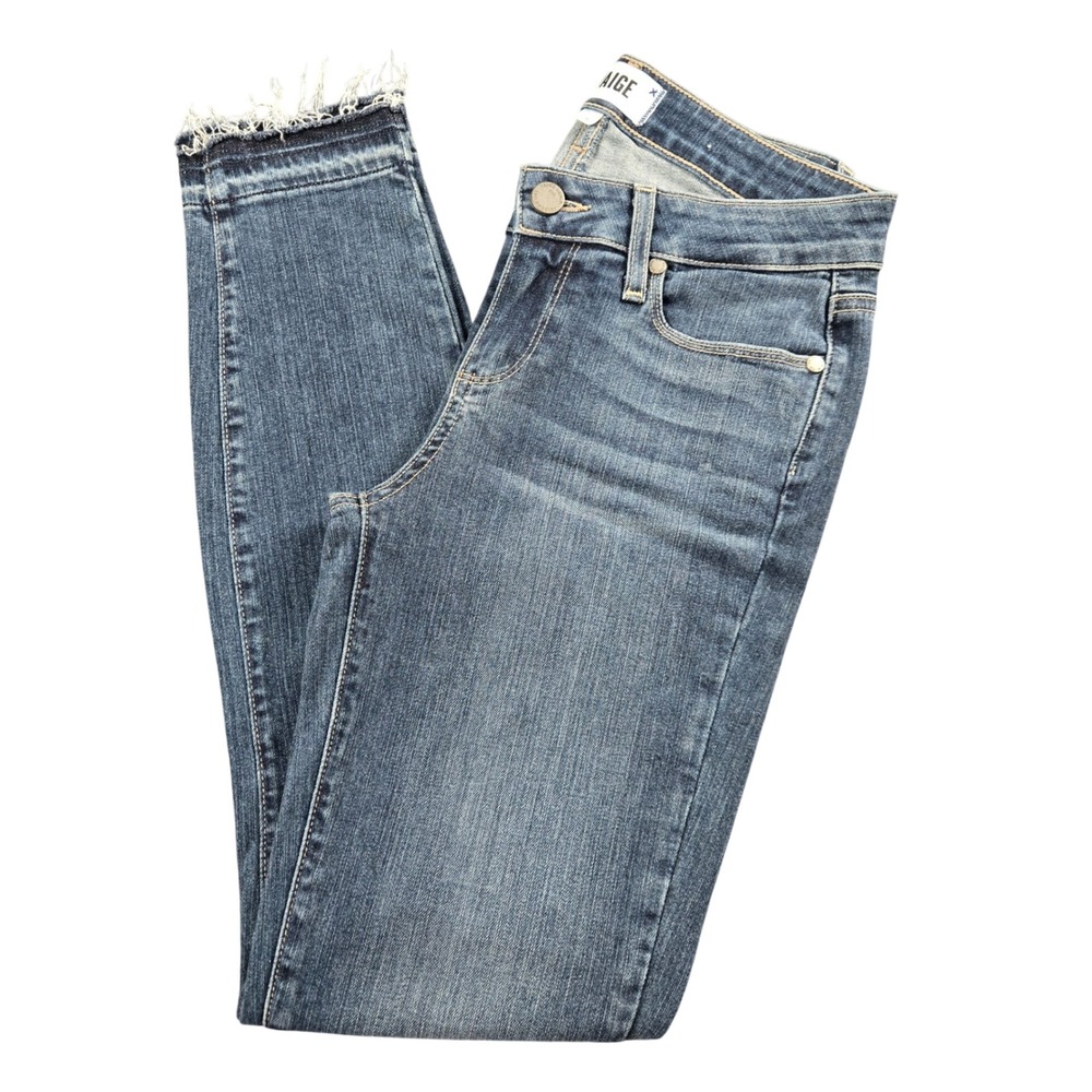Paige Denim Co Skinny Jeans Womens 26 Blue Raw Frayed Hem Mid Rise Stretch